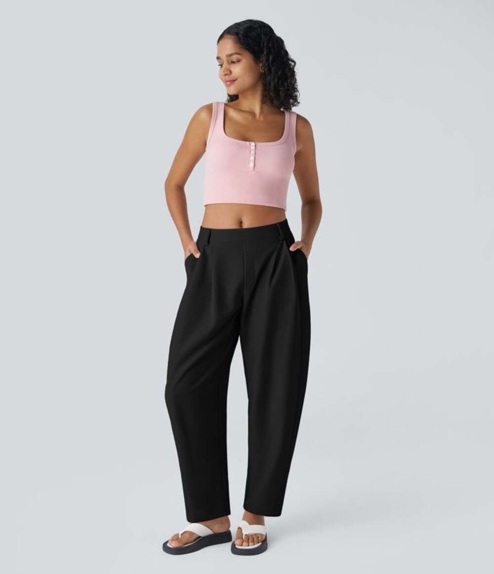 NWT Halara Mid Rise Pocket Barrel Leg Baggy Work Pants Black Size XS Regular